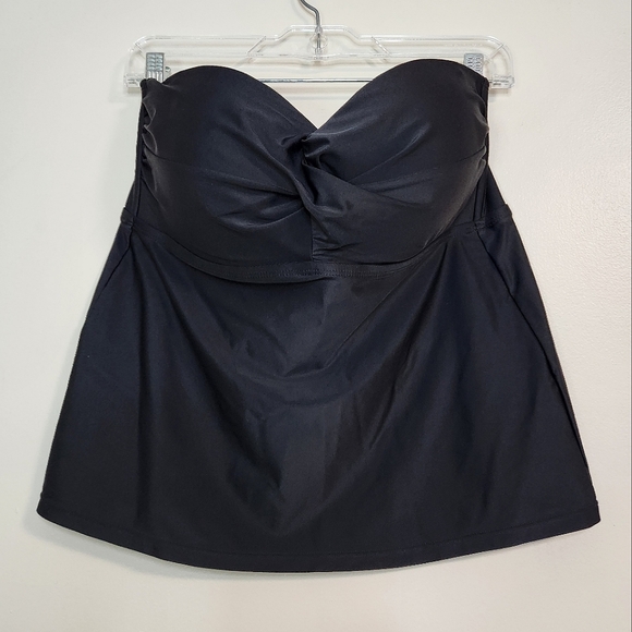 Catalina Black Strapless Twist Front Bandeau Tankini Top, Size XL ~ EUC - Picture 5 of 8